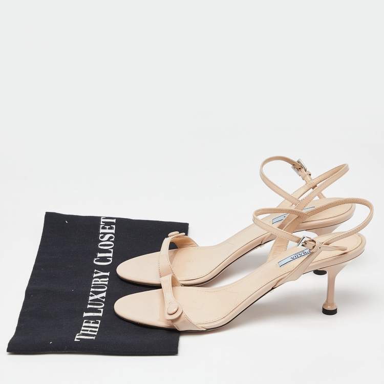 Pre Owned Prada Beige Patent Leather Ankle Strap Sandals Size 39