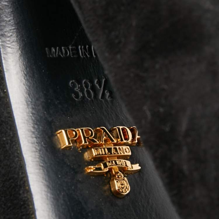 Pre Owned Prada Black Suede Crystal Embellished Ankle Strap Pumps Size 38.5