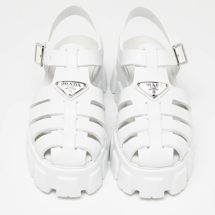 Pre Owned Prada White Rubber Monolith Platform Sandals Size 36
