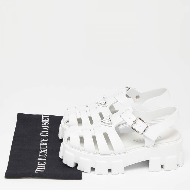 Pre Owned Prada White Rubber Monolith Platform Sandals Size 36