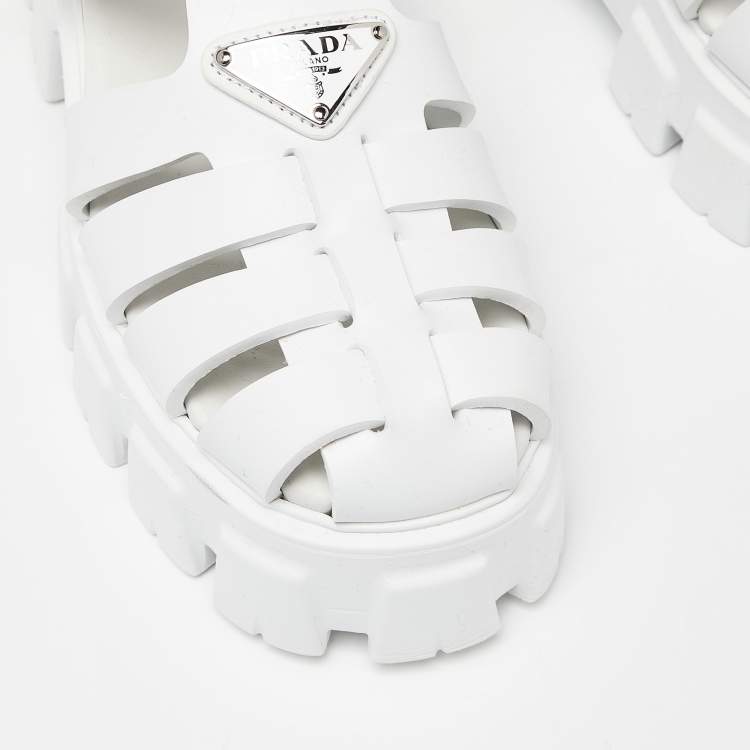 Pre Owned Prada White Rubber Monolith Platform Sandals Size 36