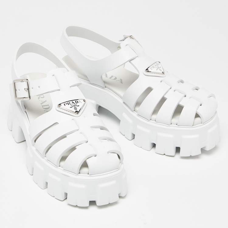 Pre Owned Prada White Rubber Monolith Platform Sandals Size 36