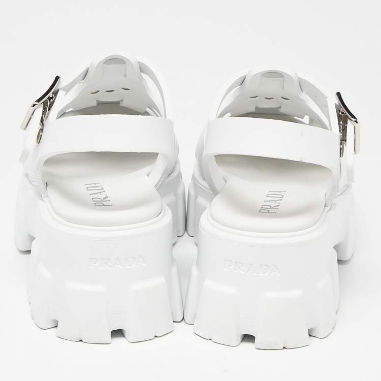 Pre Owned Prada White Rubber Monolith Platform Sandals Size 36