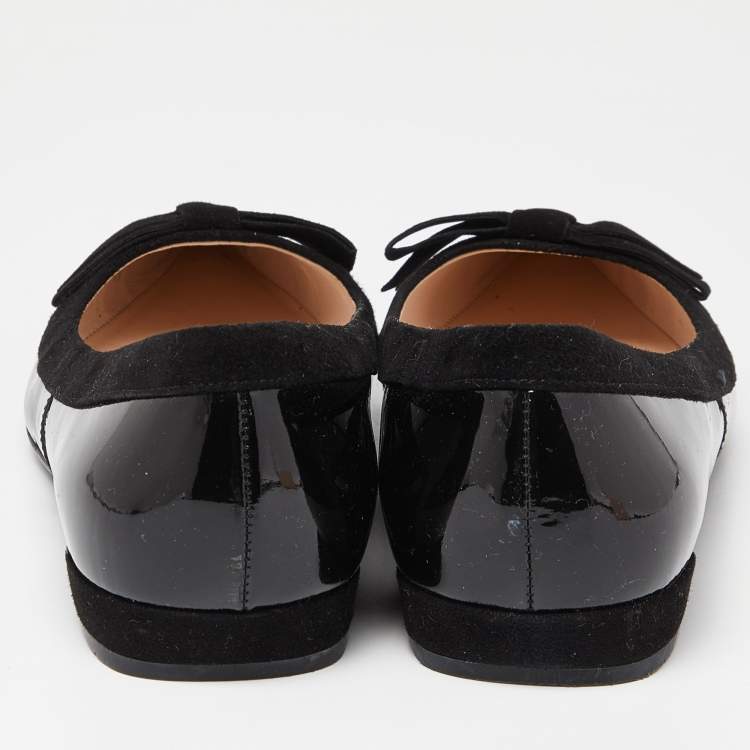 Pre Owned Prada Black Patent Leather Bow Pointed Toe Ballet Flats Size 37.5