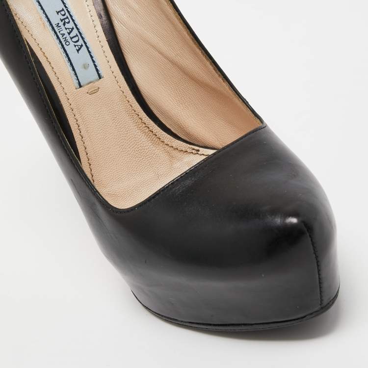 Pre Owned Prada Black Leather Platform Pumps Size 36.5