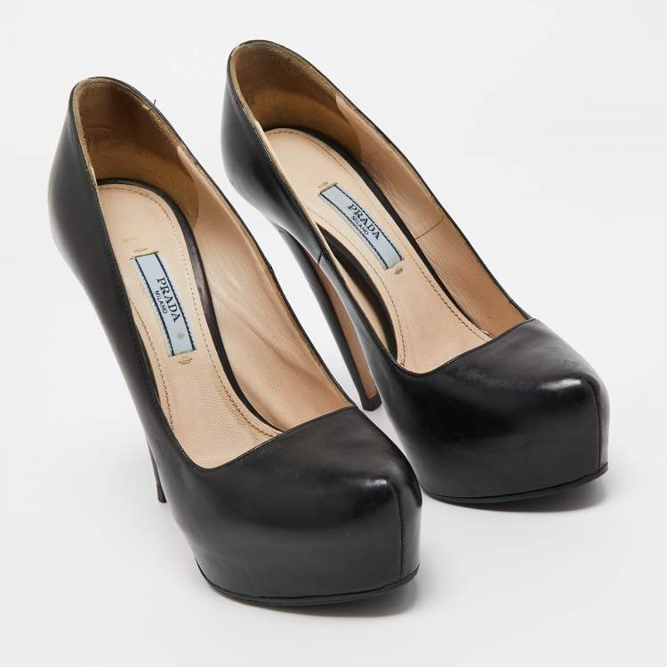 Pre Owned Prada Black Leather Platform Pumps Size 36.5