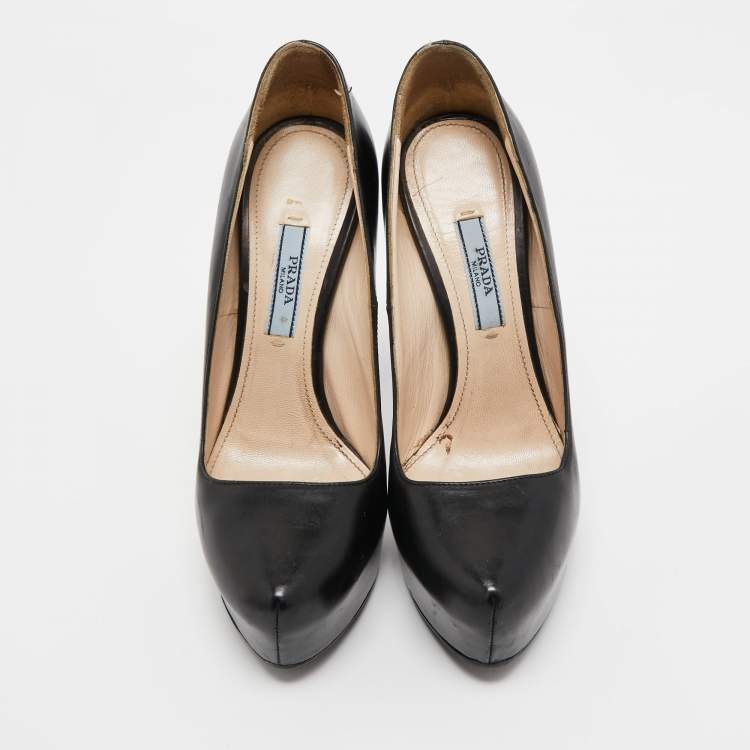 Pre Owned Prada Black Leather Platform Pumps Size 36.5