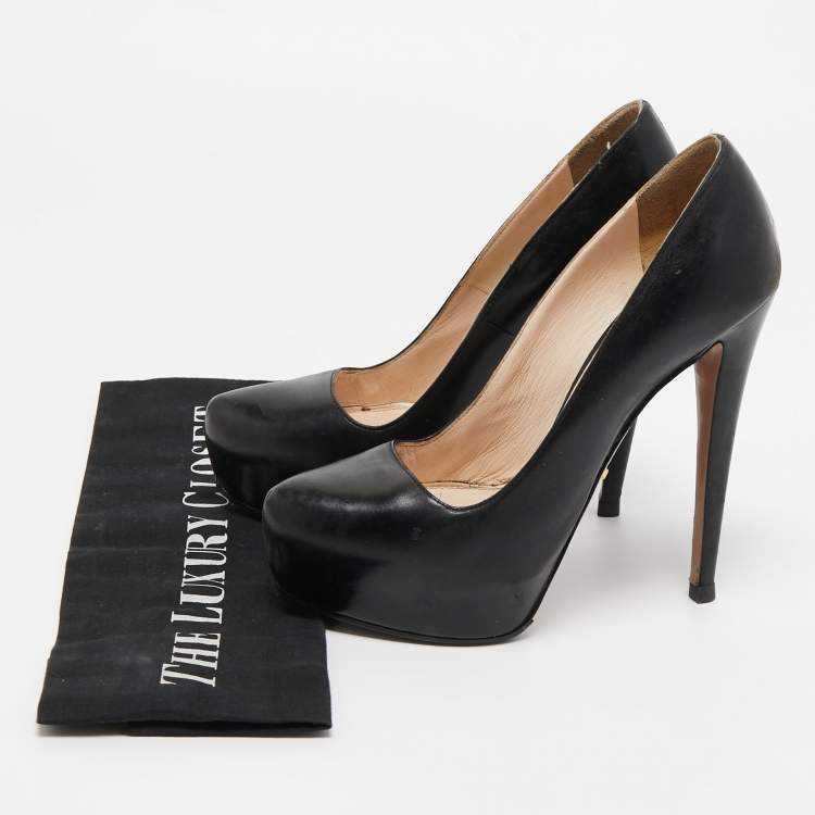 Pre Owned Prada Black Leather Platform Pumps Size 36.5