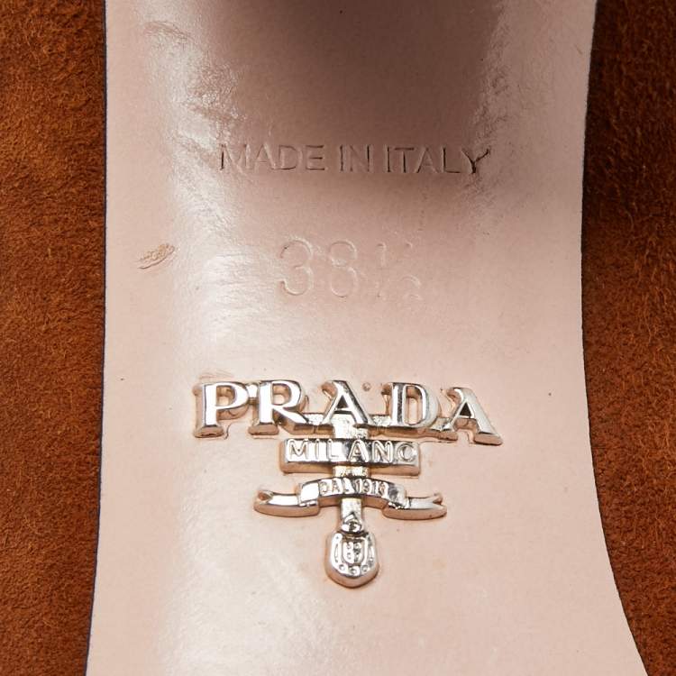 Pre Owned Prada Brown Suede Flower Loafer Pumps Size 38.5