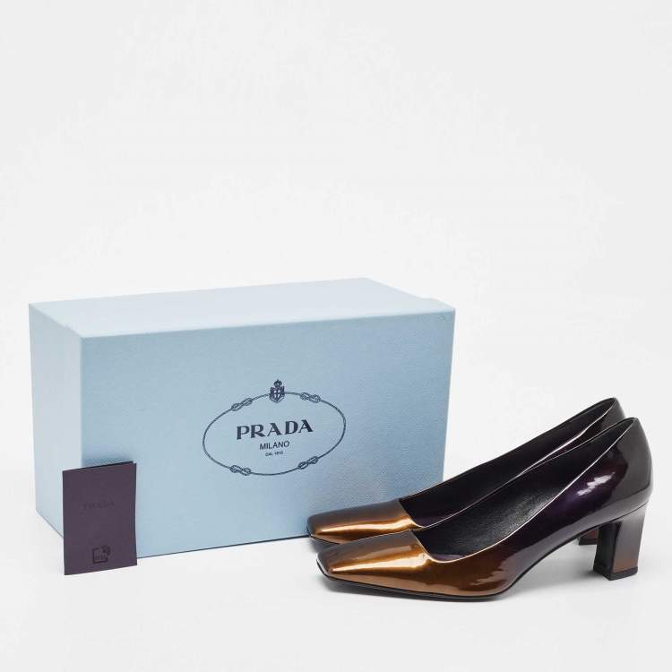Pre Owned Prada Ombre Black/Brown Patent Leather Square Toe Pumps Size 37.5