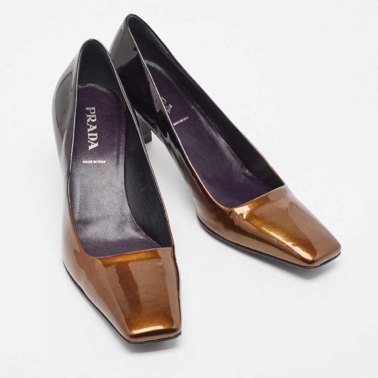 Pre Owned Prada Ombre Black/Brown Patent Leather Square Toe Pumps Size 37.5