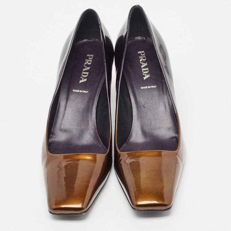 Pre Owned Prada Ombre Black/Brown Patent Leather Square Toe Pumps Size 37.5