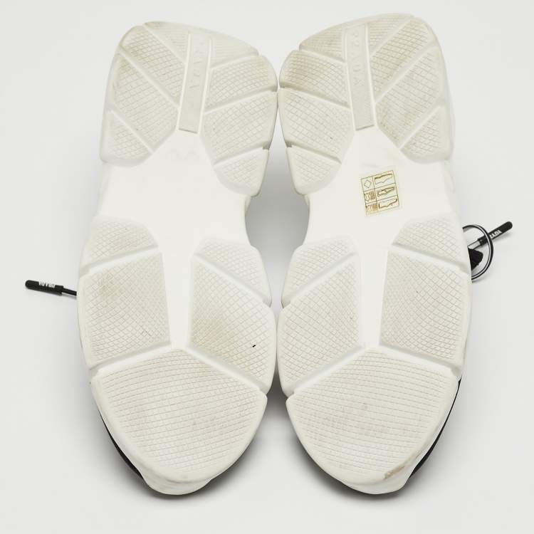 Pre Owned Prada Black/White Logo Knit Fabric Low Top Sneakers Size 38