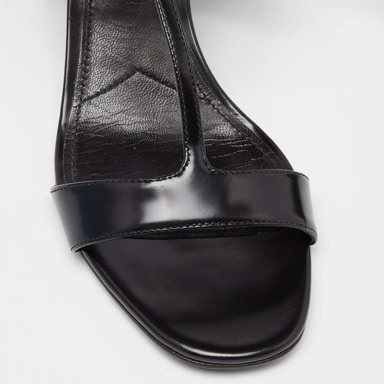 Pre Owned Prada White/Black Leather T-Strap Slingback Sandals Size 37.5