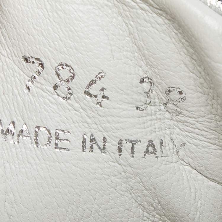 مملوكة مسبقًا Prada Silver Embroidered Leather Low Top Sneakers Size 38