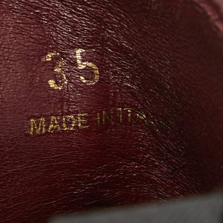 Pre Owned Prada Maroon Leather Brogue Ankle Boots Size 35