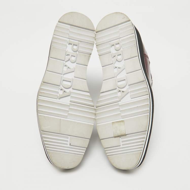 Pre Owned Prada Maroon Leather Brogue Ankle Boots Size 35