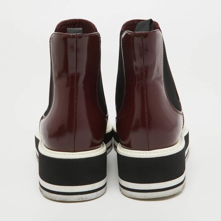 Pre Owned Prada Maroon Leather Brogue Ankle Boots Size 35