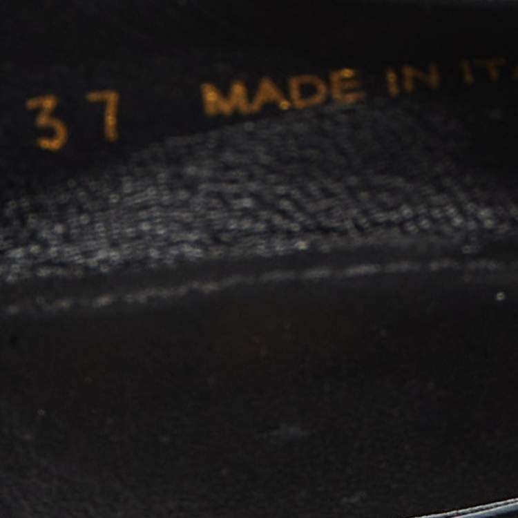 Pre Owned Prada Black Leather Triangle Logo Kitten Heel Slingback Sandals Size 37