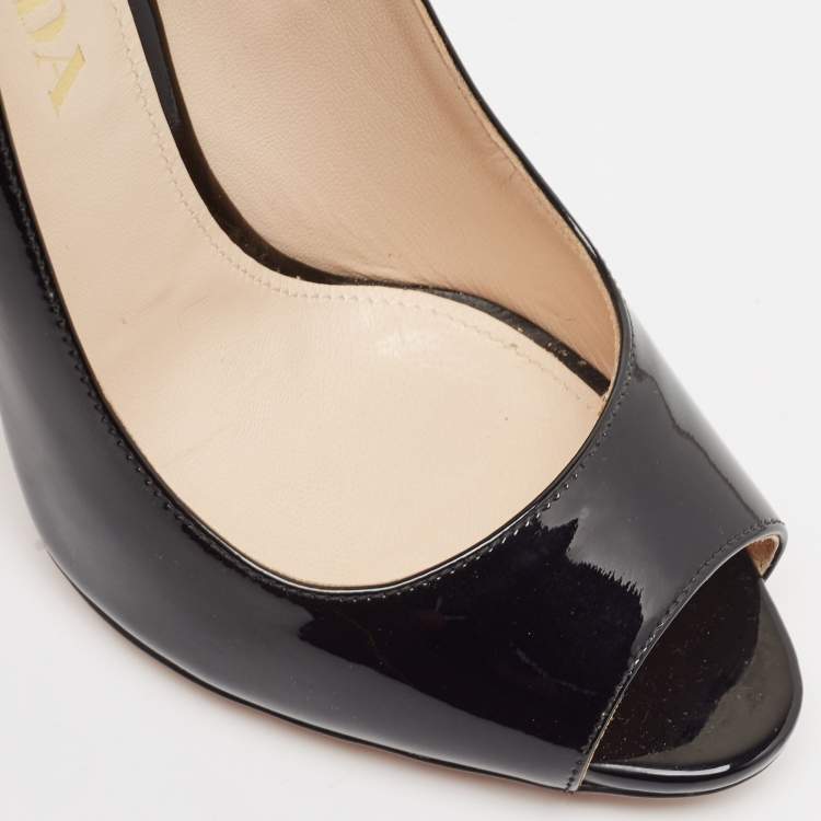 Pre Owned Prada Black Patent Leather Peep Toe Pumps Size 36.5
