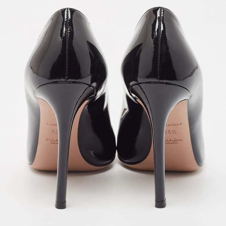 Pre Owned Prada Black Patent Leather Peep Toe Pumps Size 36.5