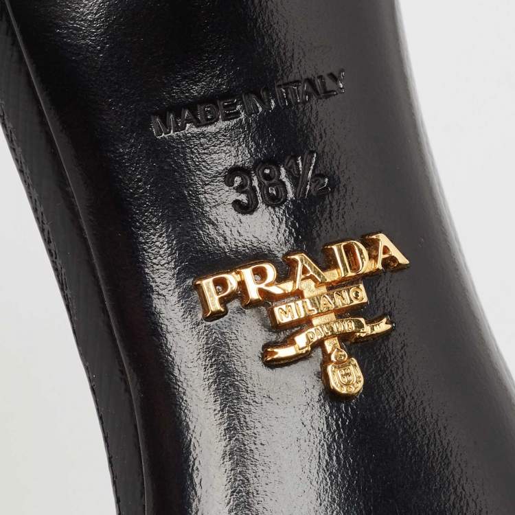 Pre Owned Prada Black Saffiano Leather Bow Slide Sandals Size 38.5