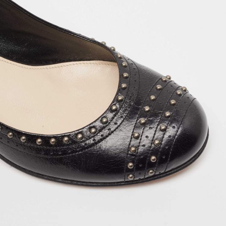 Pre Owned Prada Black Leather Studded Round Toe Pumps Size 39