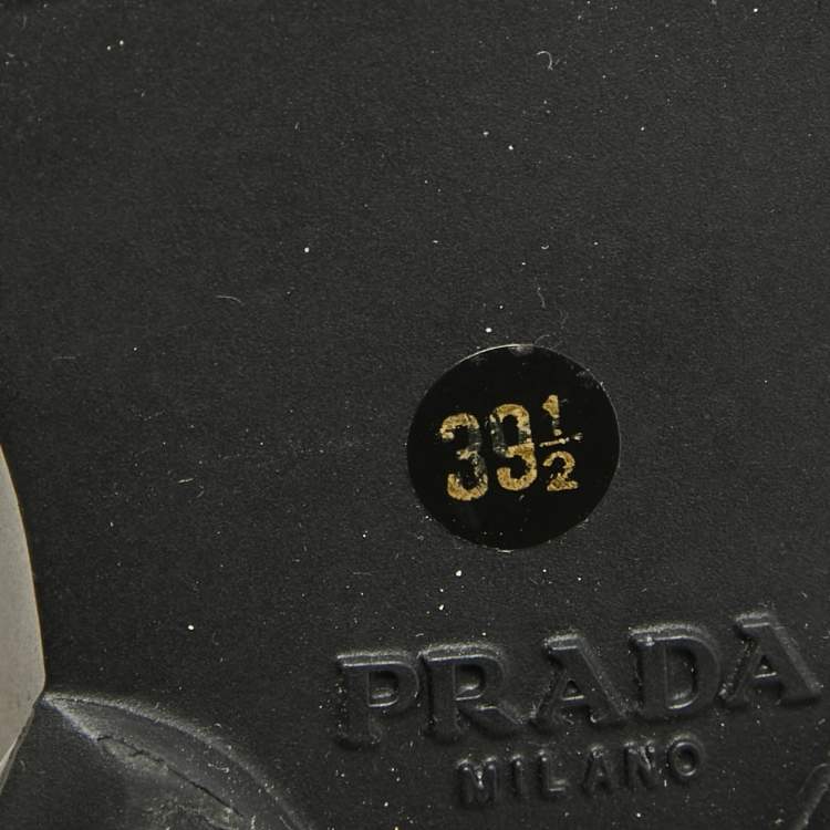 Pre Owned Prada Black Leather T-Strap Wedge Sandals Size 39.5