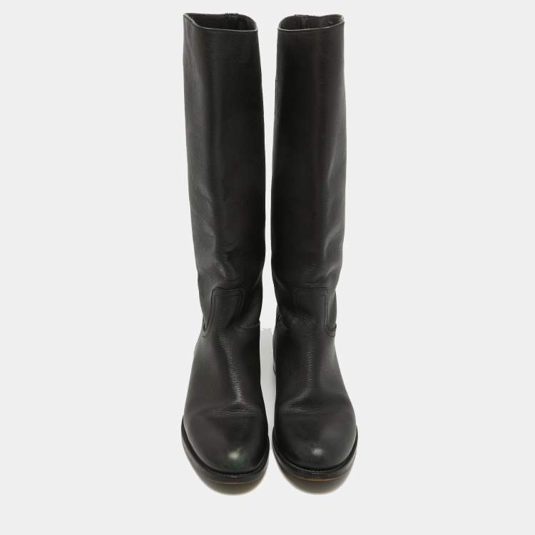 Pre Owned Prada Black Leather Knee Length Boots Size 39