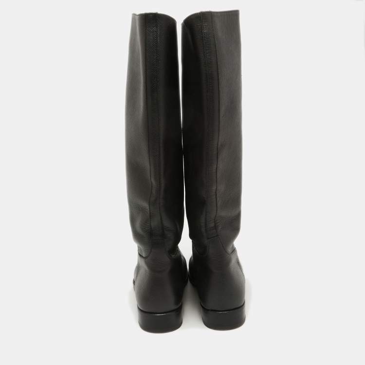 Pre Owned Prada Black Leather Knee Length Boots Size 39