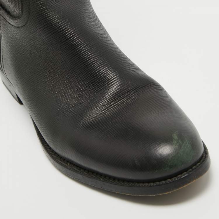 Pre Owned Prada Black Leather Knee Length Boots Size 39
