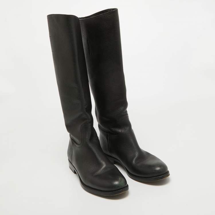 Pre Owned Prada Black Leather Knee Length Boots Size 39