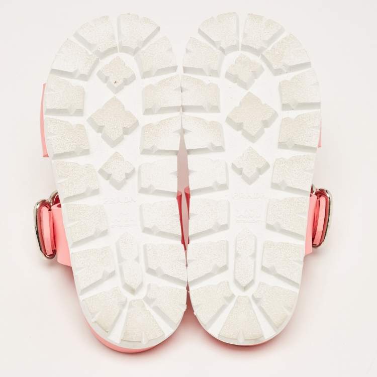 Pre Owned Prada Pink Rubber Buckle Detail Slides Size 36