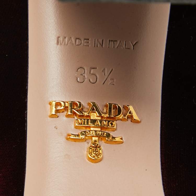 Pre Owned Prada Burgundy Velvet Pointed Toe Block Heel Pumps Size 35.5