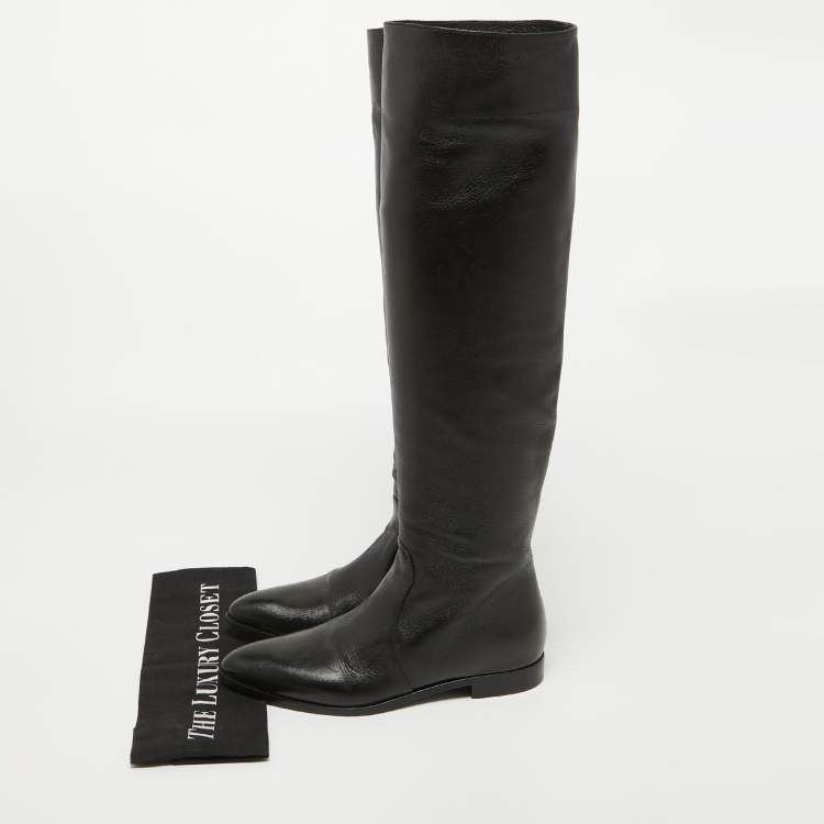 Pre Owned Prada Black Leather Knee High Block Heel Boots Size 36