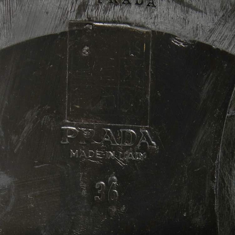 Pre Owned Prada Black Leather Knee High Block Heel Boots Size 36