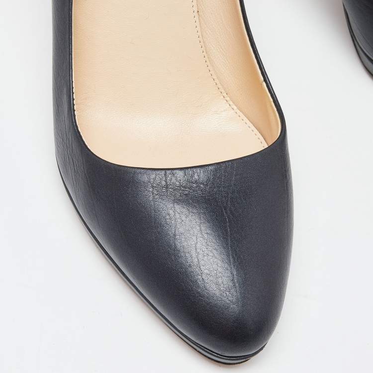 Pre Owned Prada Black Leather Raffles Detail Pumps Size 40.5