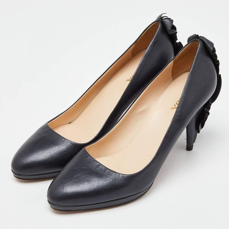 Pre Owned Prada Black Leather Raffles Detail Pumps Size 40.5