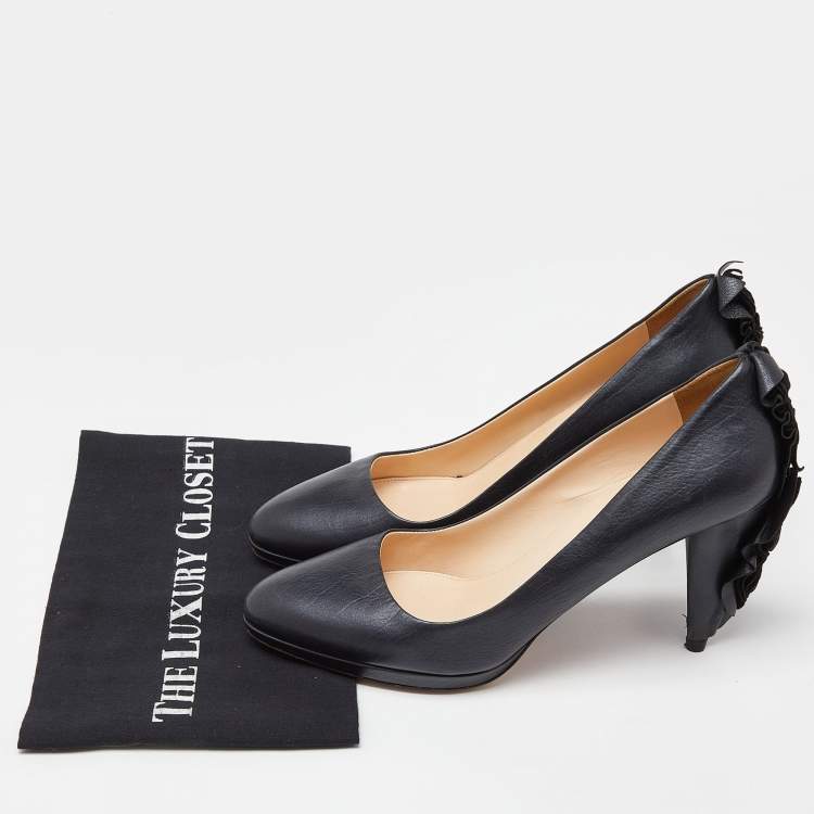 Pre Owned Prada Black Leather Raffles Detail Pumps Size 40.5