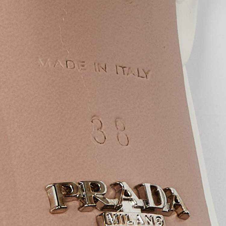 Pre Owned Prada White Patent Leather Ankle Strap Block Heel Platform Sandals Size 38