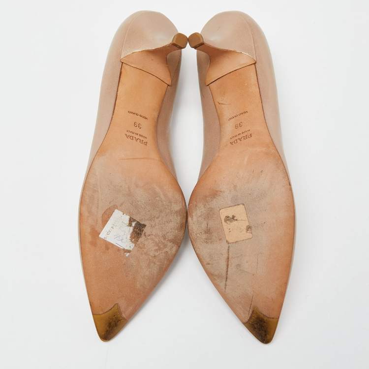 Pre Owned Prada Beige Leather Pointed Toe Pumps Size 39