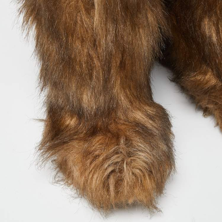 Pre Owned Prada Brown Faux Fur Calf Boots Size 39