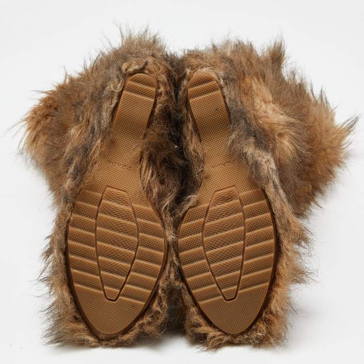 Pre Owned Prada Brown Faux Fur Calf Boots Size 39