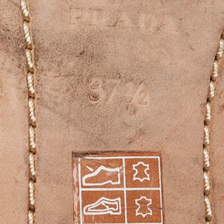 Pre Owned Prada Pink Suede Floral Applique Flat Sandals Size 37.5