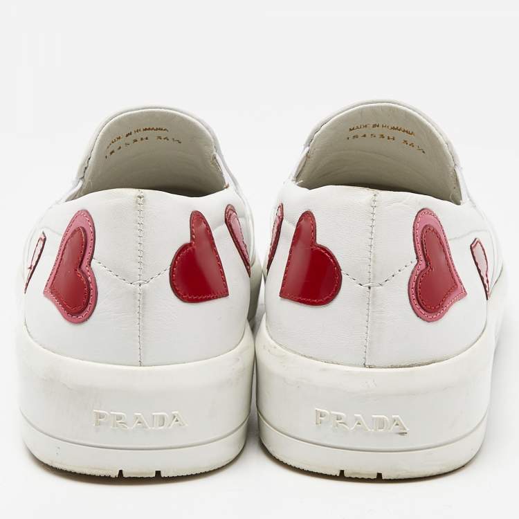 Pre Owned Prada White Leather Heart Slip On Sneakers Size 36.5