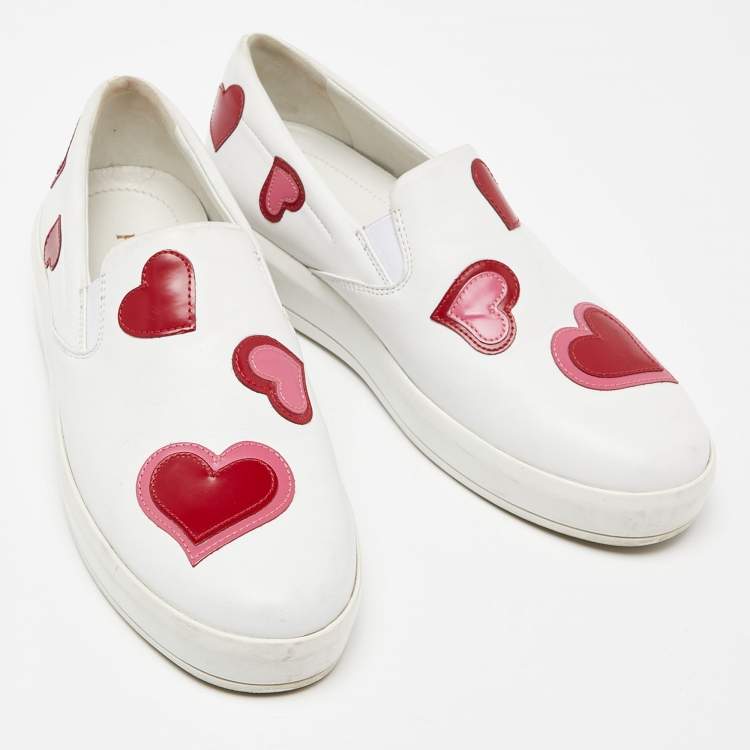 Pre Owned Prada White Leather Heart Slip On Sneakers Size 36.5