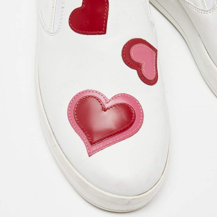 Pre Owned Prada White Leather Heart Slip On Sneakers Size 36.5
