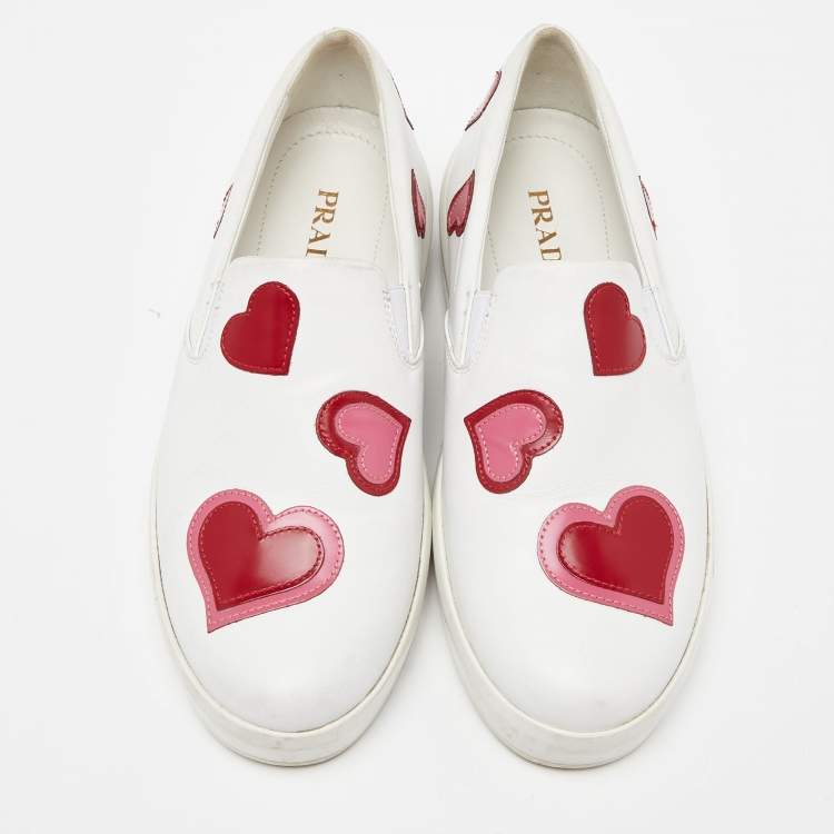 Pre Owned Prada White Leather Heart Slip On Sneakers Size 36.5