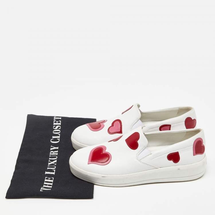 Pre Owned Prada White Leather Heart Slip On Sneakers Size 36.5