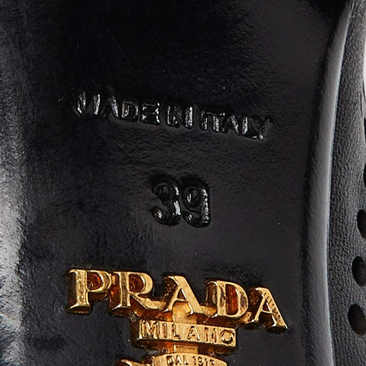 Pre Owned Prada Black Perforated Leather Peep Toe Ankle Booties Size 39